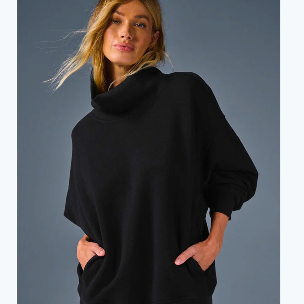 ALO Yoga Hazy Mock Neck Oversized Pullover Black Large NWT